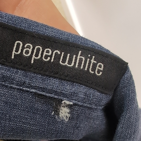 Paperwhite | 100% Linen Chambray Blue 3/4 Sleeve Boxy Tunic with Pockets Size L - Picture 11 of 12